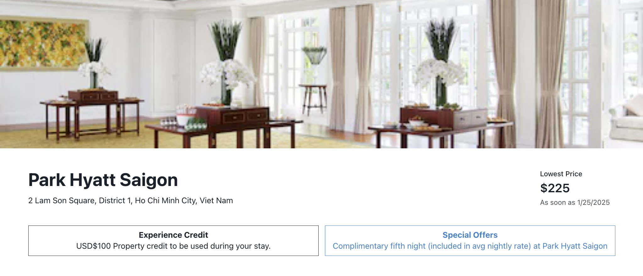 Park Hyatt Saigon listing on the MaxFHR website